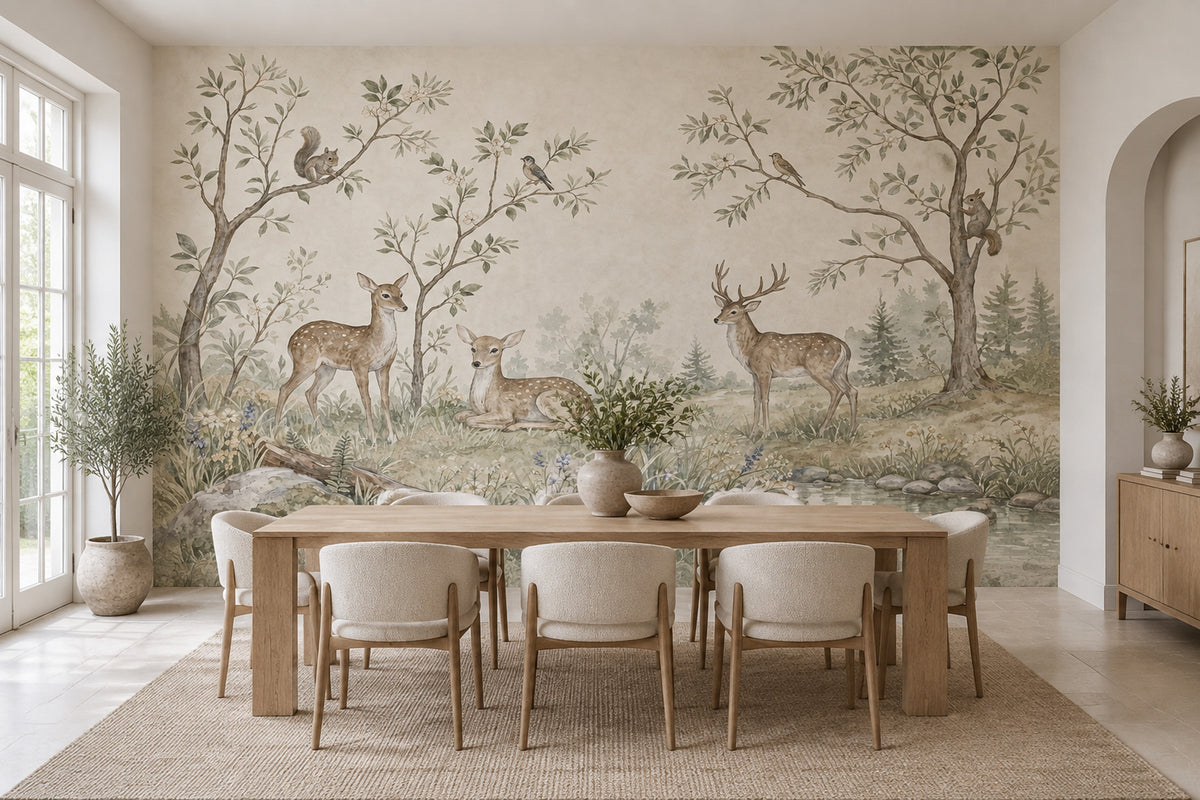 Woodland Deer Wallpaper Watercolor Forest Wall Mural