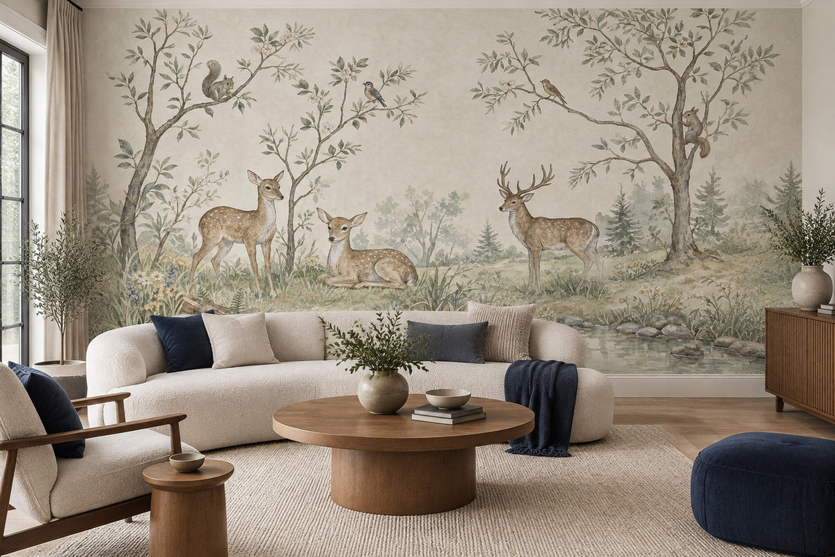 Woodland Deer Wallpaper Watercolor Forest Wall Mural