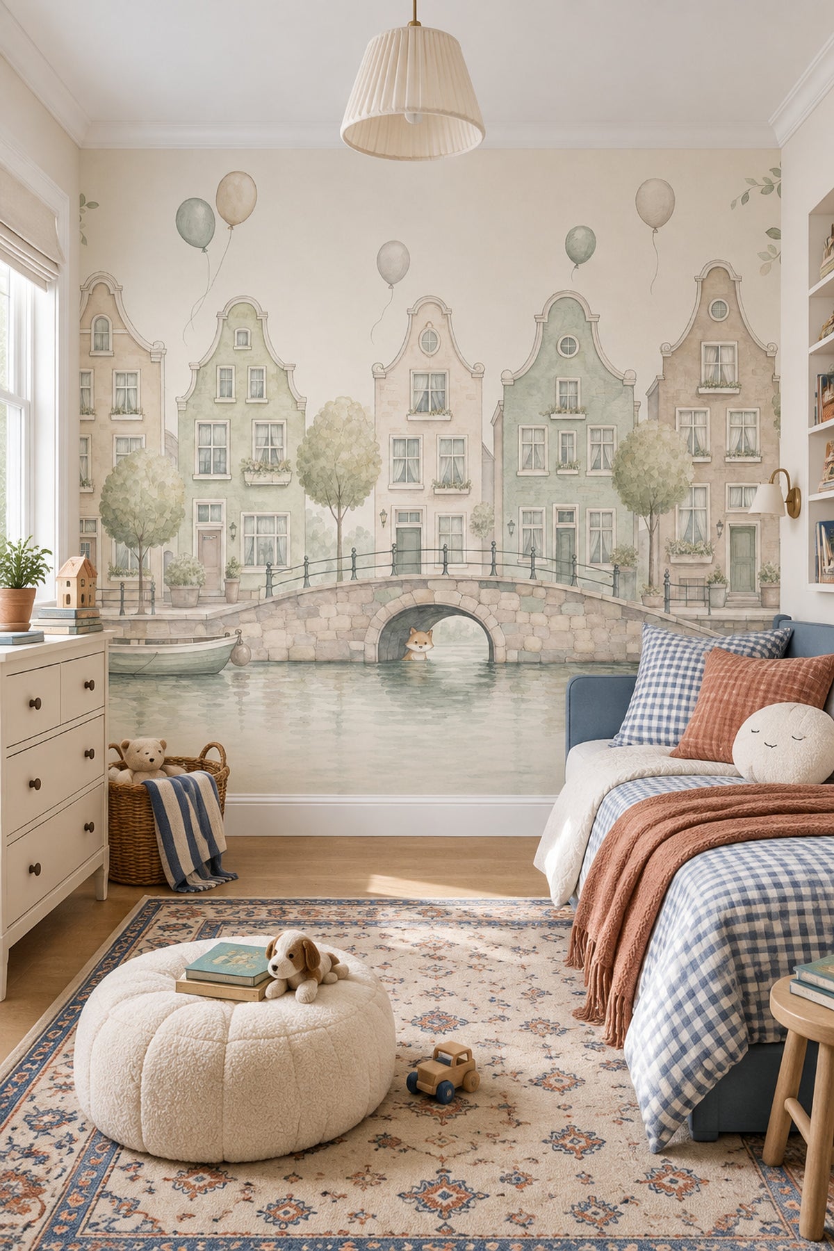 Watercolor Canal Cityscape Wallpaper Storybook Dutch Houses Wall Mural