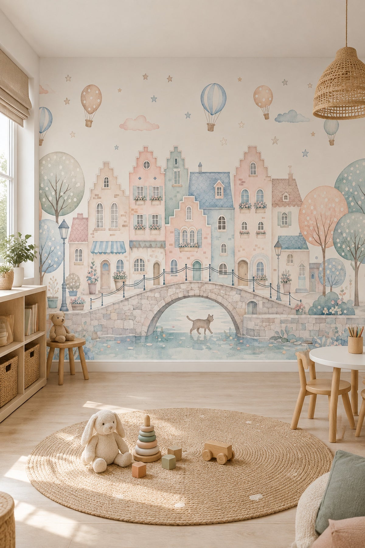 Watercolor Village Wallpaper Pastel Canal Town Wall Mural