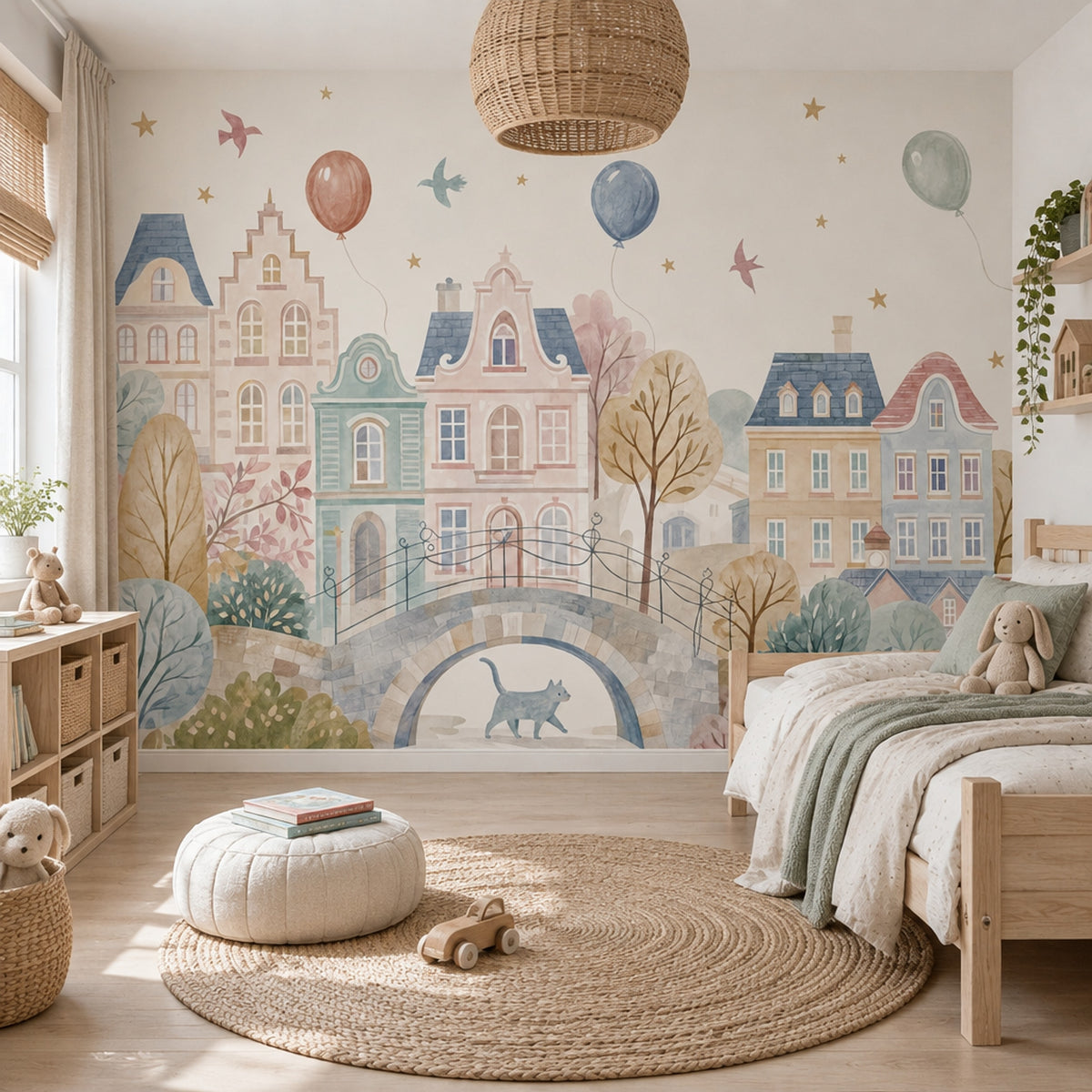 Watercolor Townscape Wallpaper Pastel European Village Wall Mural