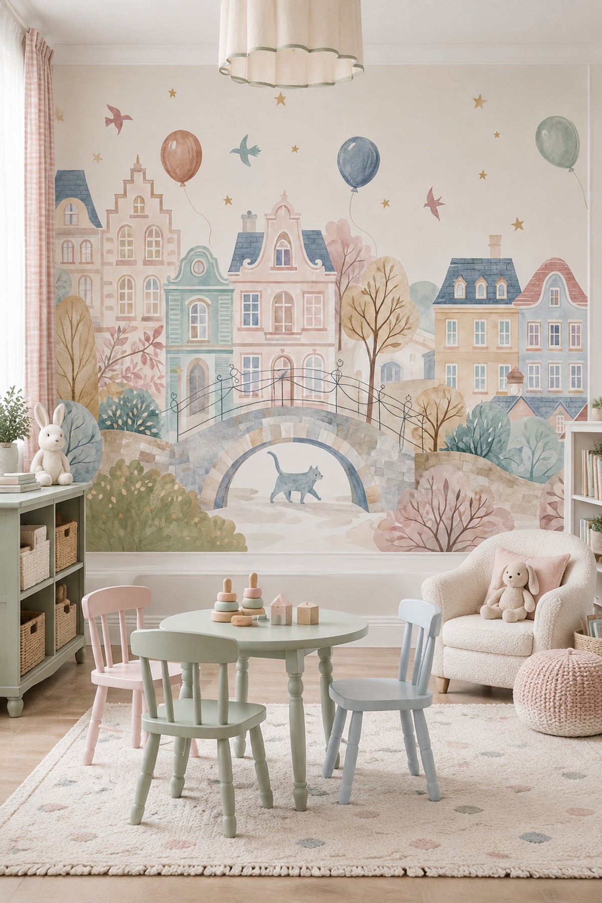 Watercolor Townscape Wallpaper Pastel European Village Wall Mural