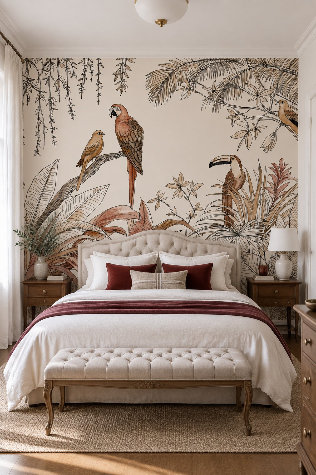 Tropical Birds Wallpaper Cream Botanical Wall Mural