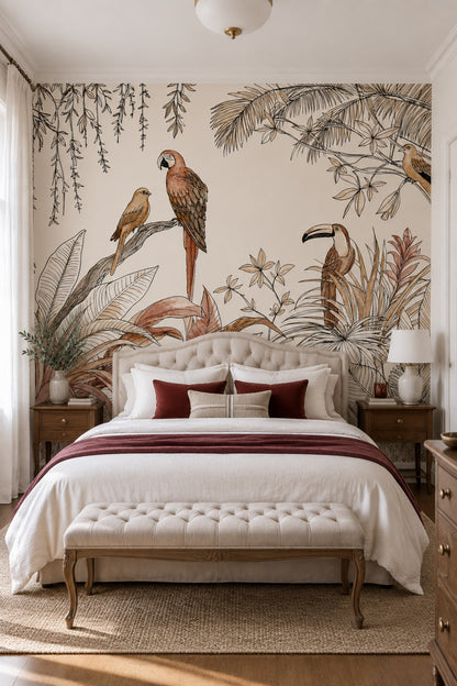 Tropical Birds Wallpaper Cream Botanical Wall Mural