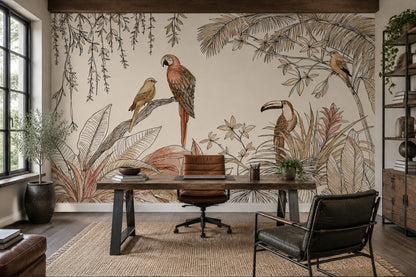 Tropical Birds Wallpaper Cream Botanical Wall Mural