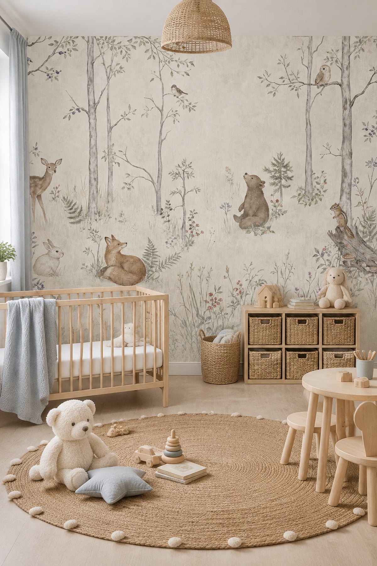 Woodland Animals Wallpaper Muted Green Forest Wall Mural
