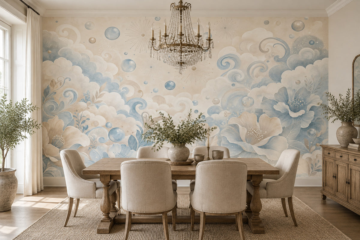 Pastel Floral Branches Wallpaper Watercolor Texture Wall Mural