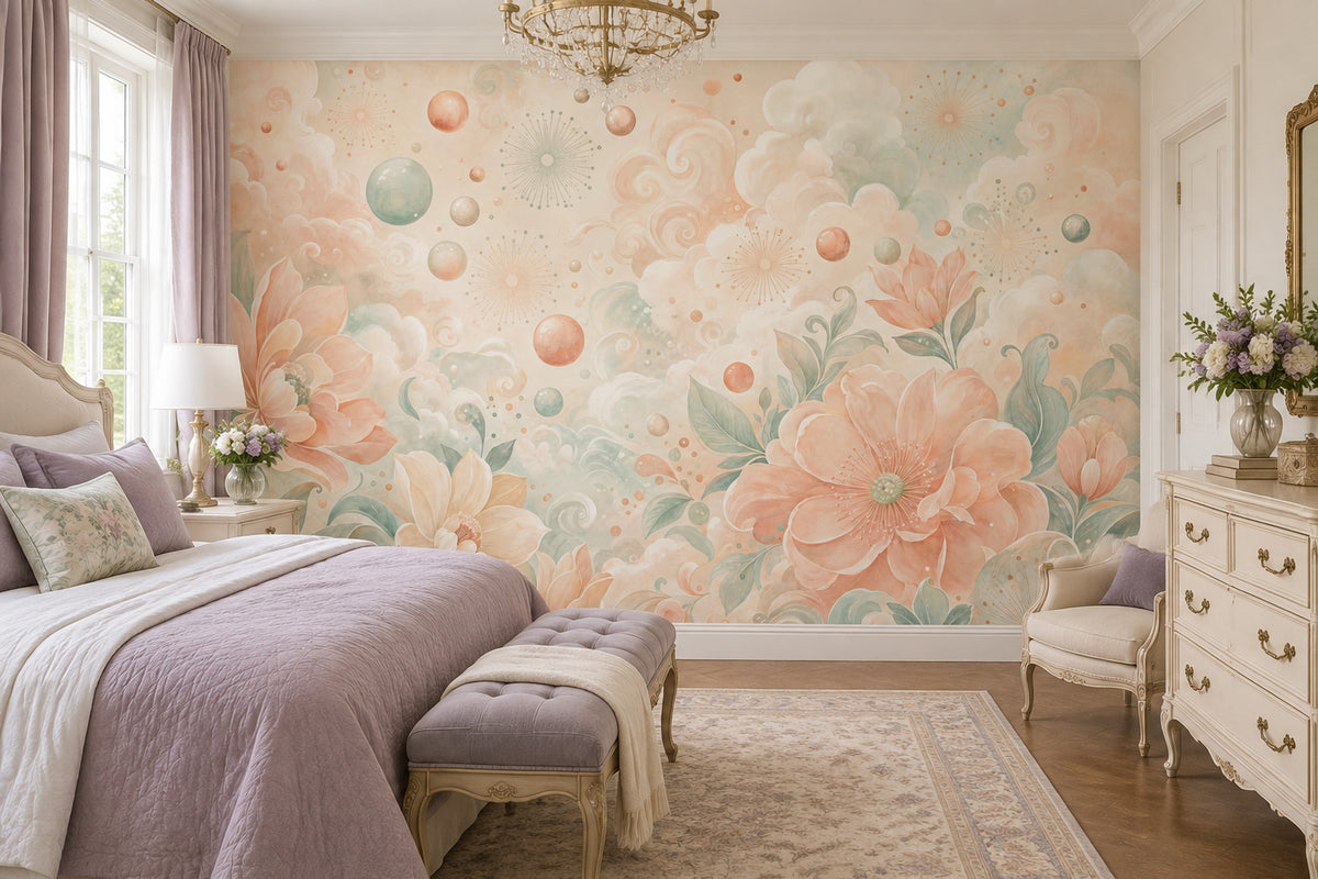 Pastel Watercolor Flowers Wallpaper Botanical Fantasy Wall Mural