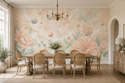 Pastel Watercolor Flowers Wallpaper Botanical Fantasy Wall Mural