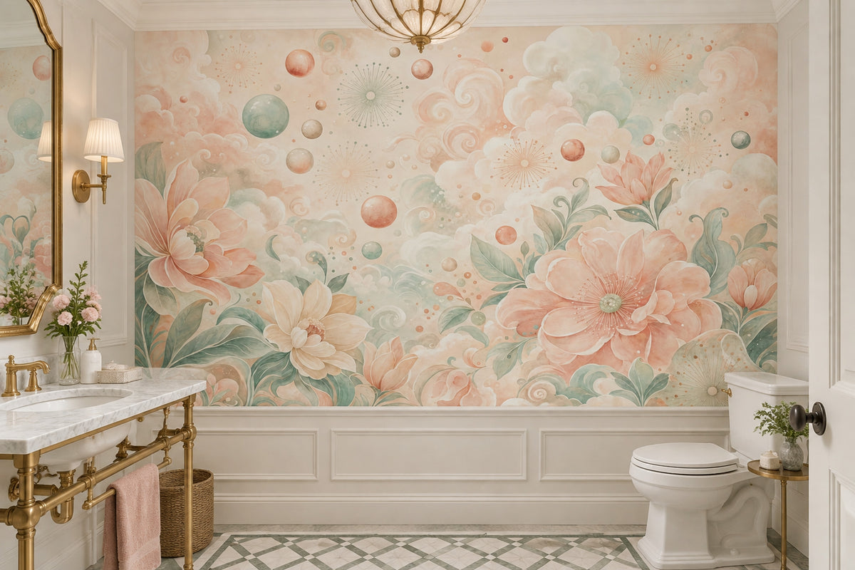 Pastel Watercolor Flowers Wallpaper Botanical Fantasy Wall Mural