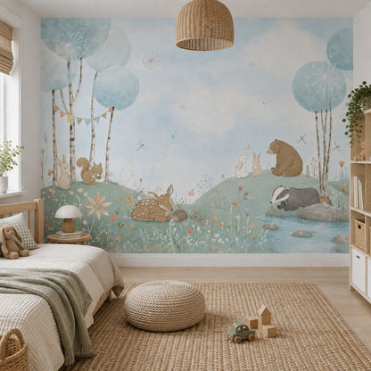 Watercolor Woodland Animals Wallpaper Whimsical Forest Wall Mural