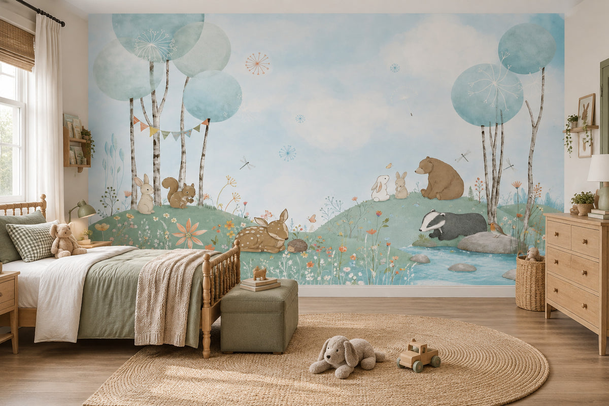 Watercolor Woodland Animals Wallpaper Whimsical Forest Wall Mural