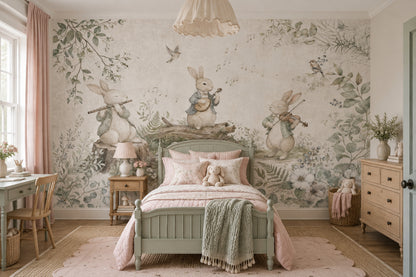 Woodland Rabbits Wallpaper Storybook Wall Mural