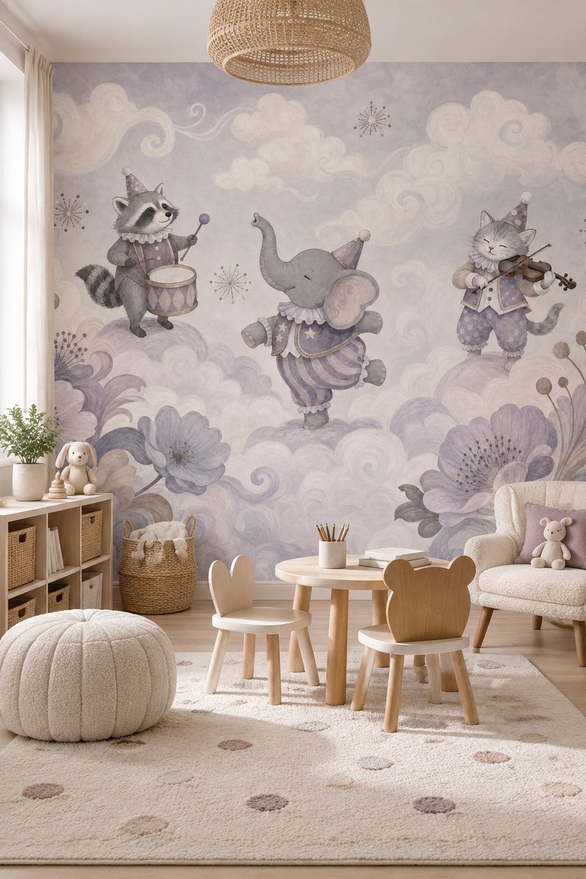 Whimsical Circus Animals Wallpaper Pastel Storybook Wall Mural