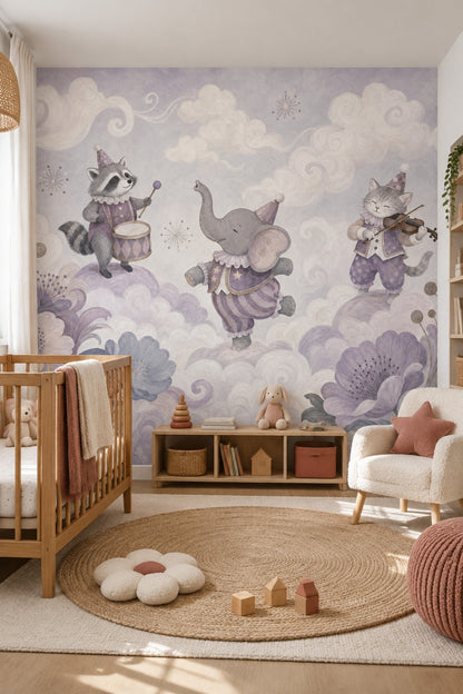 Whimsical Circus Animals Wallpaper Pastel Storybook Wall Mural