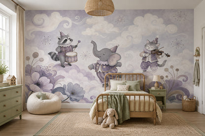 Whimsical Circus Animals Wallpaper Pastel Storybook Wall Mural