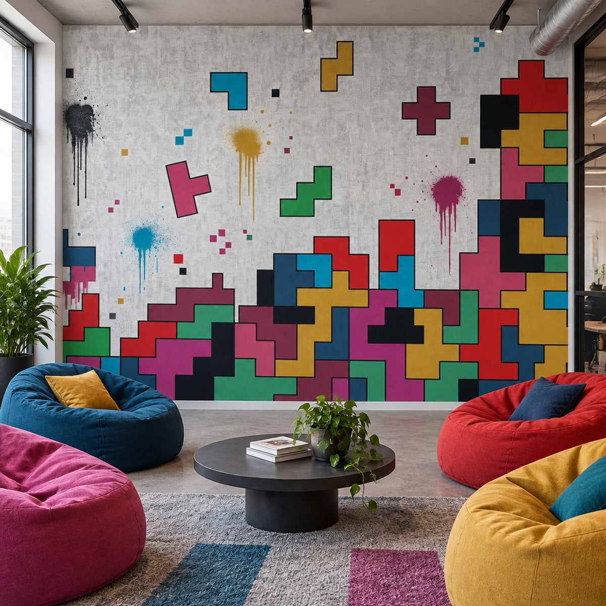 Geometric Block Art Wallpaper Concrete Texture Wall Mural