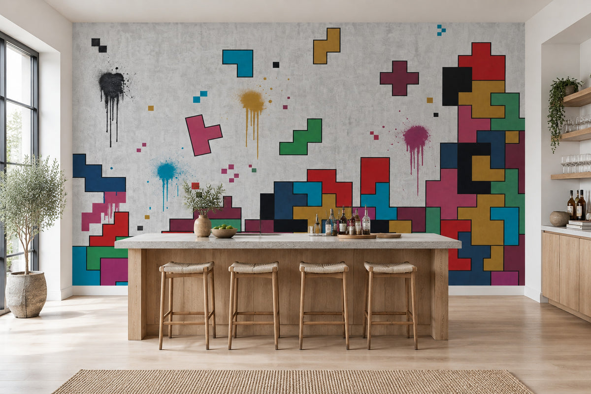 Geometric Block Art Wallpaper Concrete Texture Wall Mural