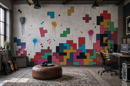Geometric Block Art Wallpaper Concrete Texture Wall Mural