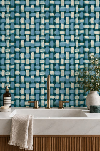 Abstract Grid Wallpaper Dark Teal Blue Brushstrokes