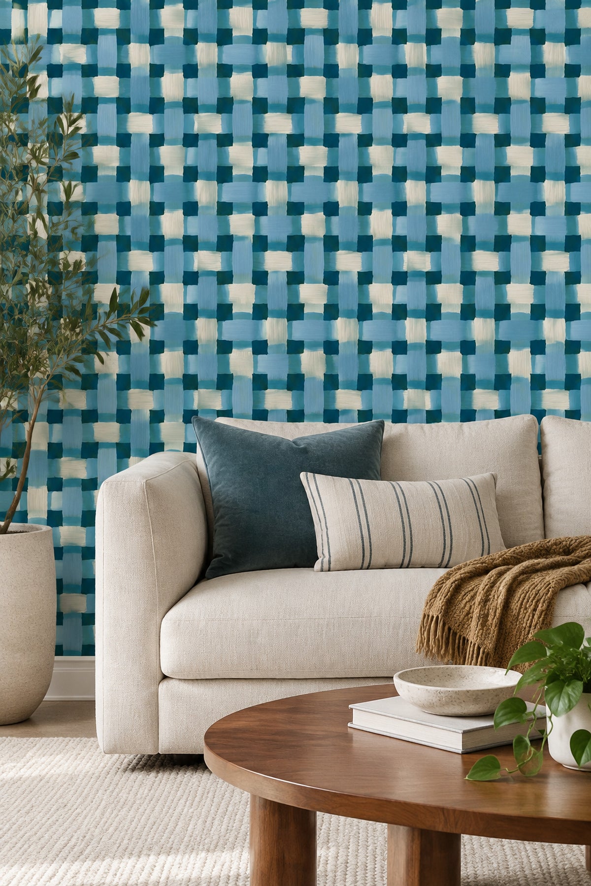 Abstract Grid Wallpaper Dark Teal Blue Brushstrokes
