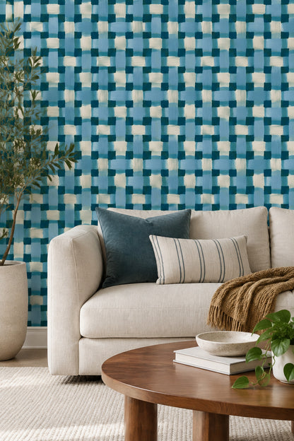 Abstract Grid Wallpaper Dark Teal Blue Brushstrokes