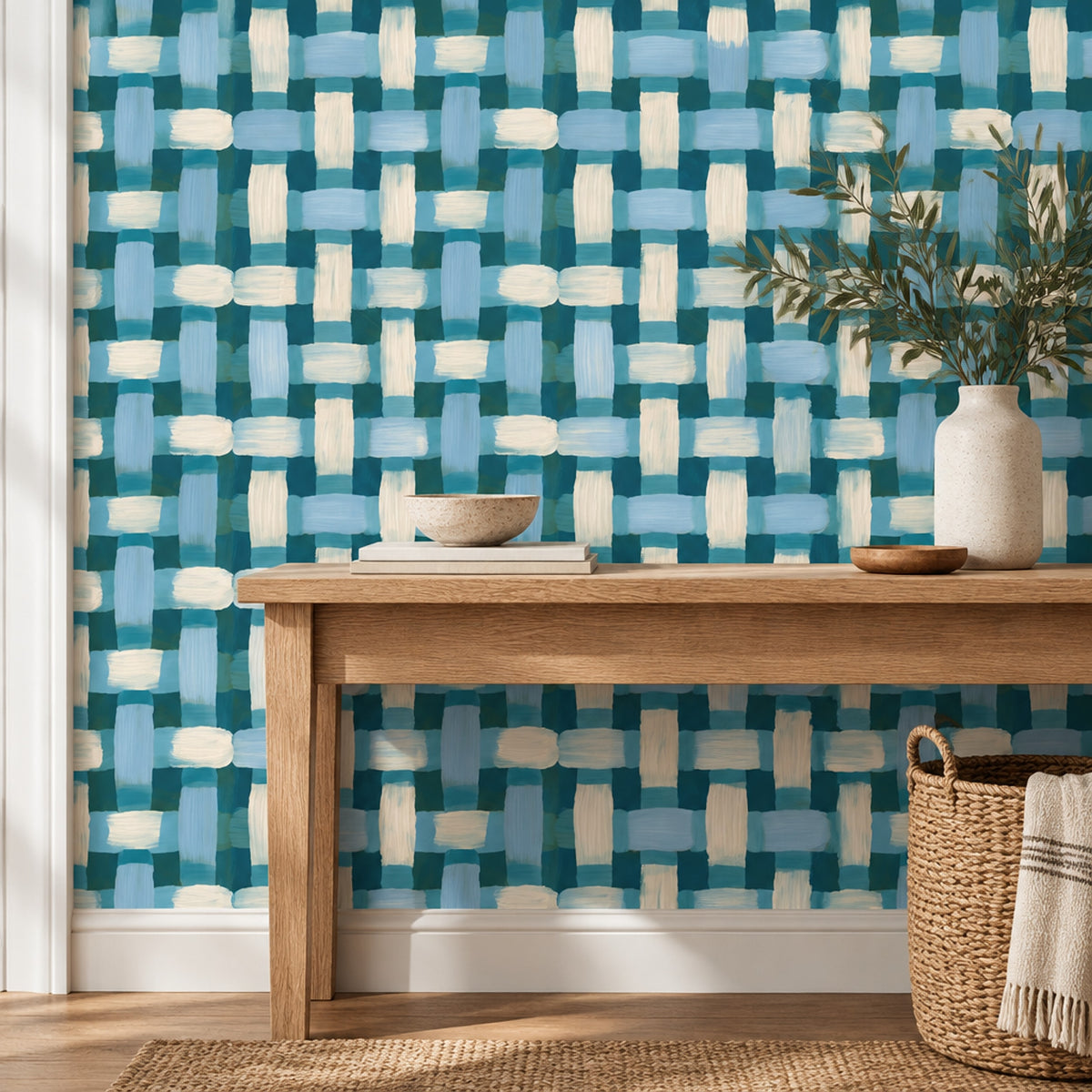 Abstract Grid Wallpaper Dark Teal Blue Brushstrokes