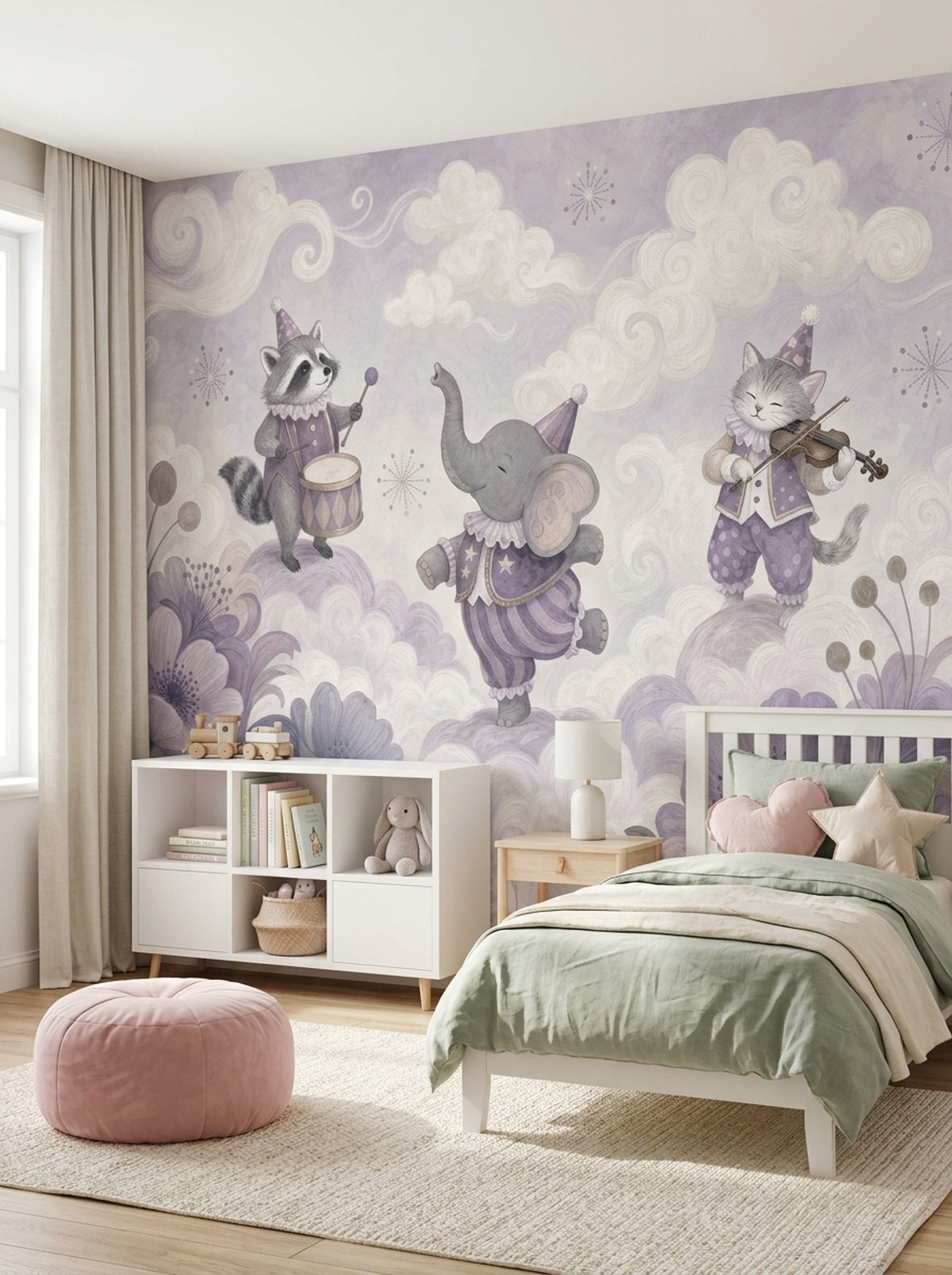 Whimsical Circus Animals Wallpaper Pastel Storybook Wall Mural