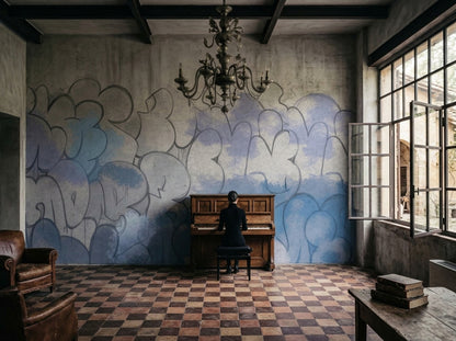 Abstract Graffiti Wallpaper Blue Spray Paint Wall Mural