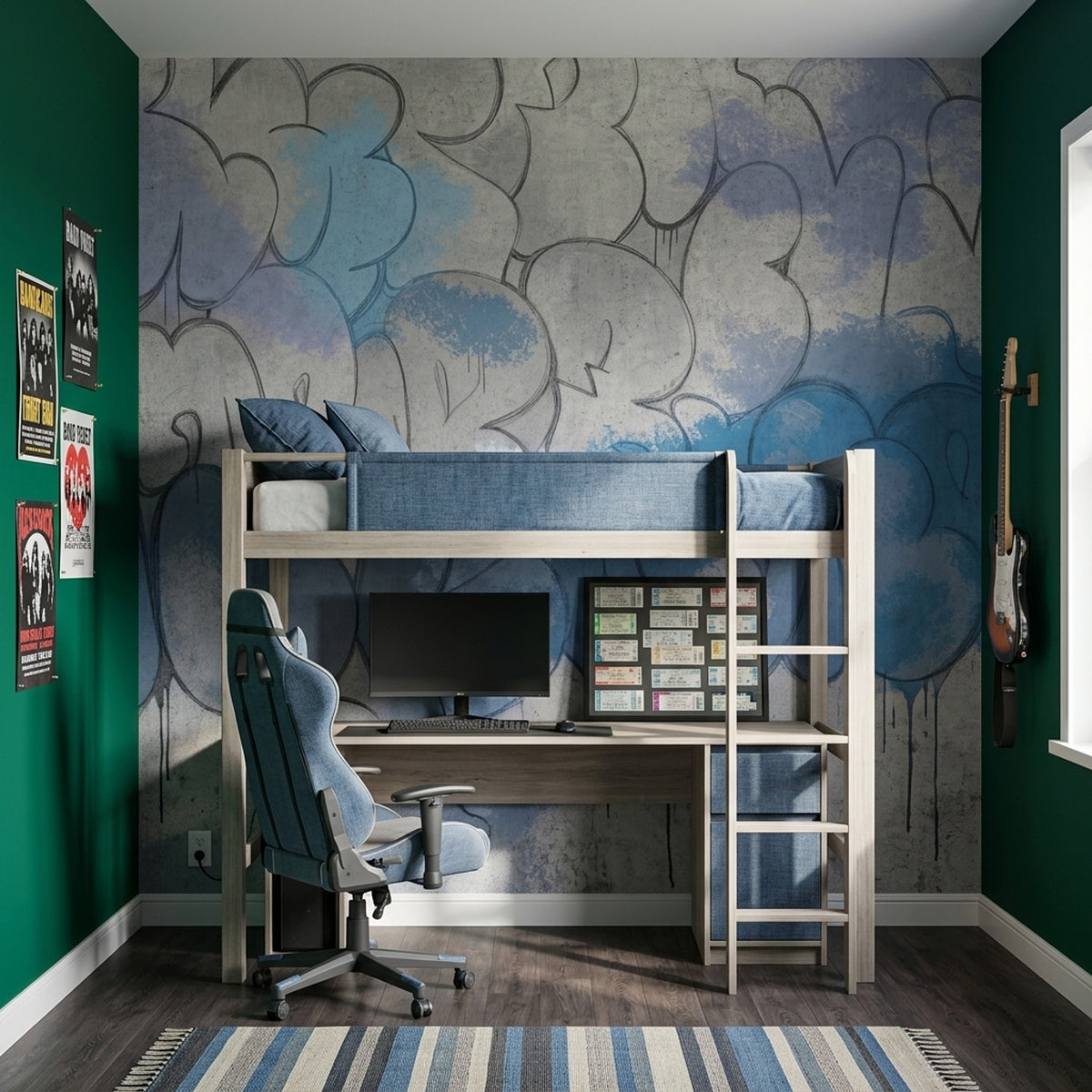 Abstract Graffiti Wallpaper Blue Spray Paint Wall Mural