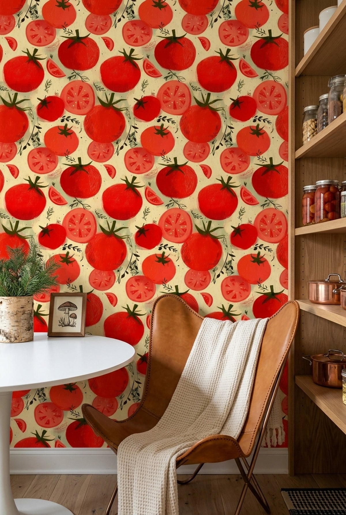 Tomatoes Wallpaper Hand Painted Red Botanical Pattern
