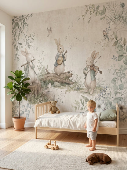 Woodland Rabbits Wallpaper Storybook Wall Mural
