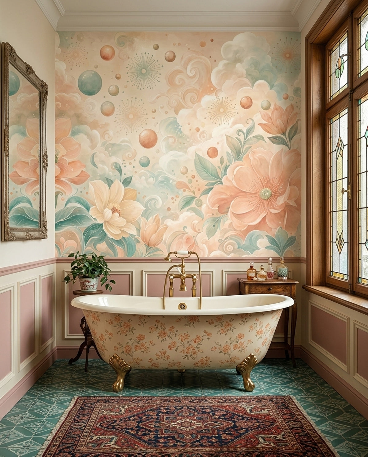 Pastel Watercolor Flowers Wallpaper Botanical Fantasy Wall Mural