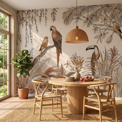 Tropical Birds Wallpaper Cream Botanical Wall Mural