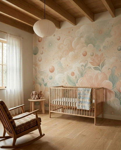 Pastel Watercolor Flowers Wallpaper Botanical Fantasy Wall Mural