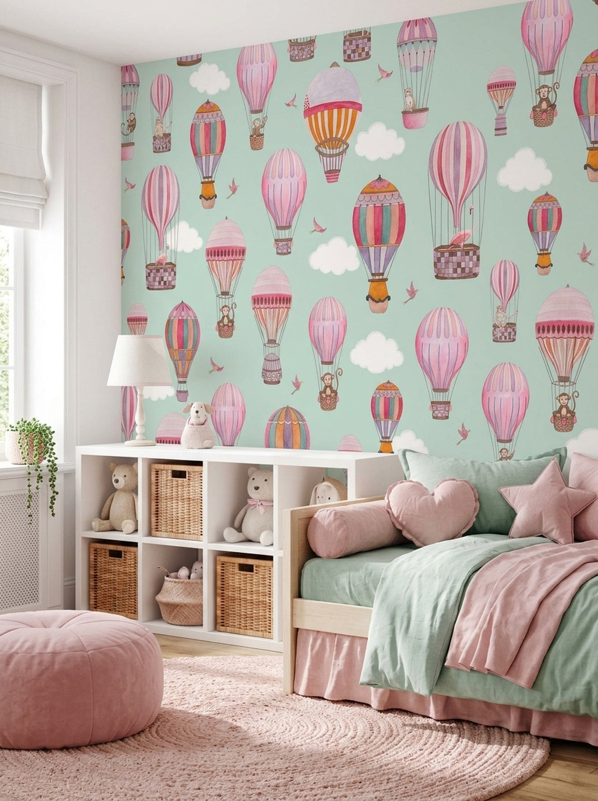 Hot Air Balloon Animals Wallpaper Watercolor Sky Wall Mural