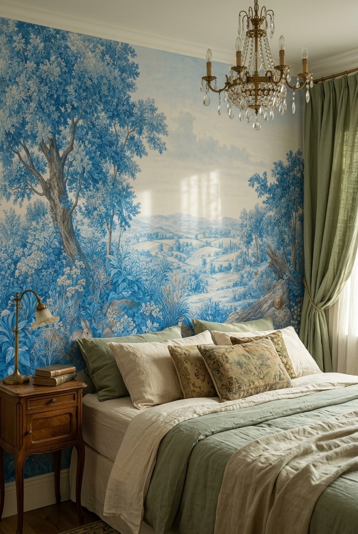 Blue Pastoral Landscape Wallpaper Vintage Toile Wall Mural