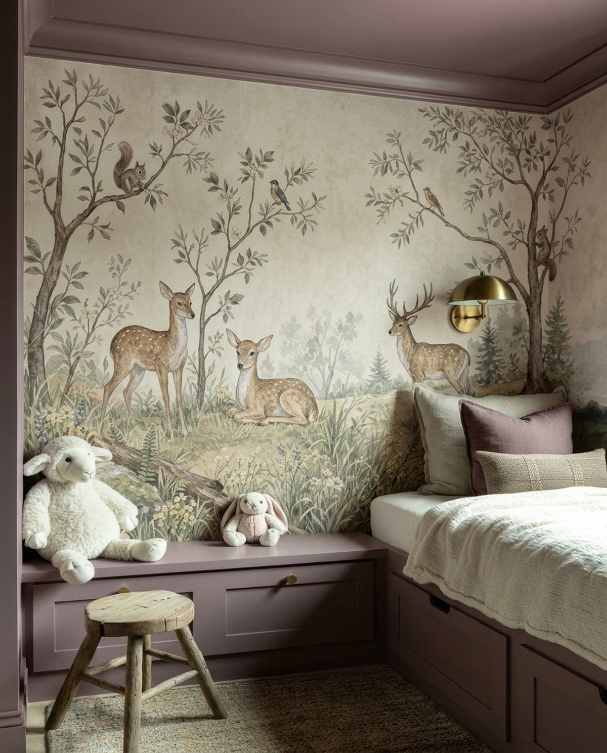 Woodland Deer Wallpaper Watercolor Forest Wall Mural