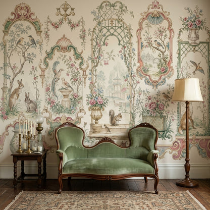 Chinoiserie Garden Scenes Wallpaper Ornate Frames Wall Mural