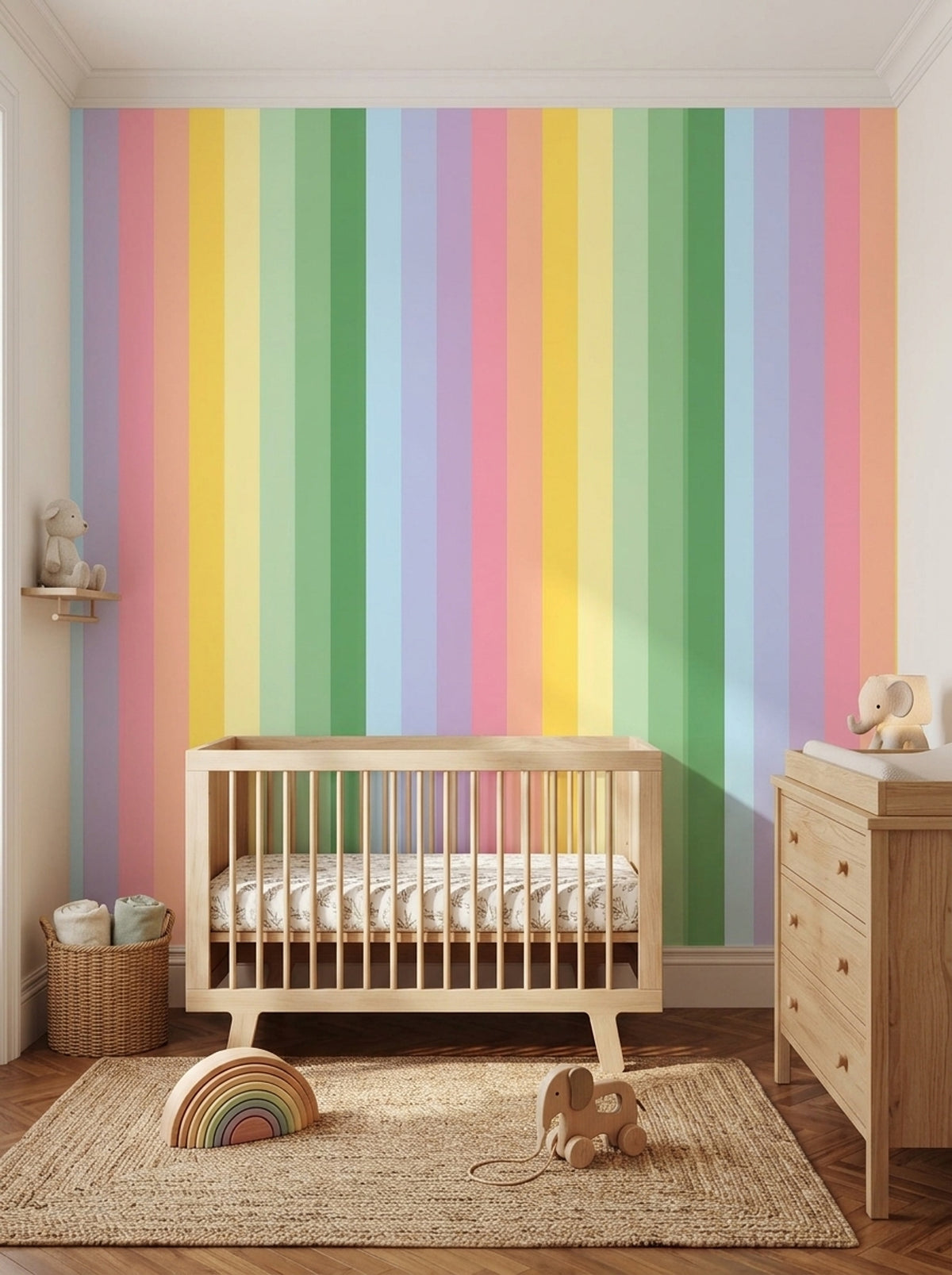 Pastel Vertical Stripes Wallpaper Rainbow Minimal Wall Mural