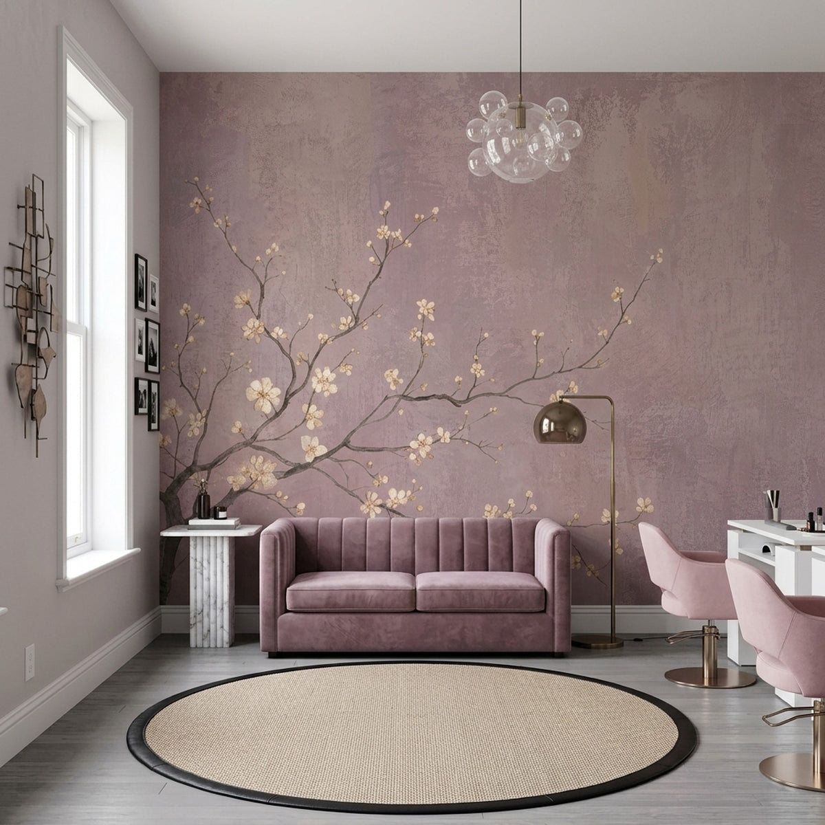 Cherry Blossom Branches Wallpaper Textured Pink Wall Mural