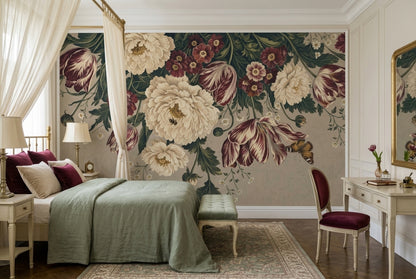 Vintage Peony And Tulip Wallpaper Paper Texture Wall Mural