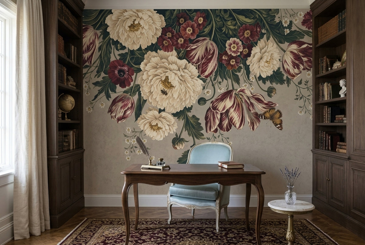 Vintage Peony And Tulip Wallpaper Paper Texture Wall Mural