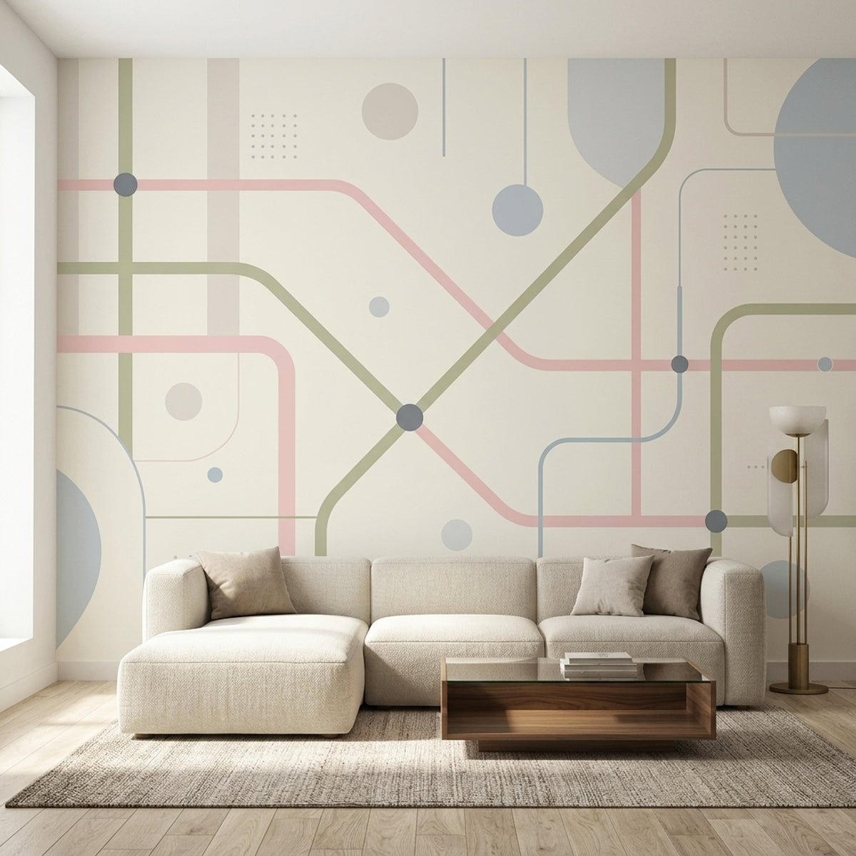 Pastel Transit Map Lines Wallpaper Minimalist Geometric Wall Mural