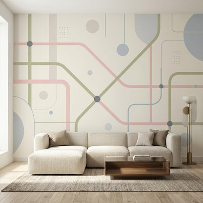Pastel Transit Map Lines Wallpaper Minimalist Geometric Wall Mural