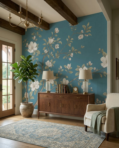White Blossoms Wallpaper Chinoiserie Botanical Wall Mural