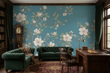 White Blossoms Wallpaper Chinoiserie Botanical Wall Mural