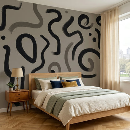 Abstract Brushstroke Wallpaper Black Lines Wall Mural