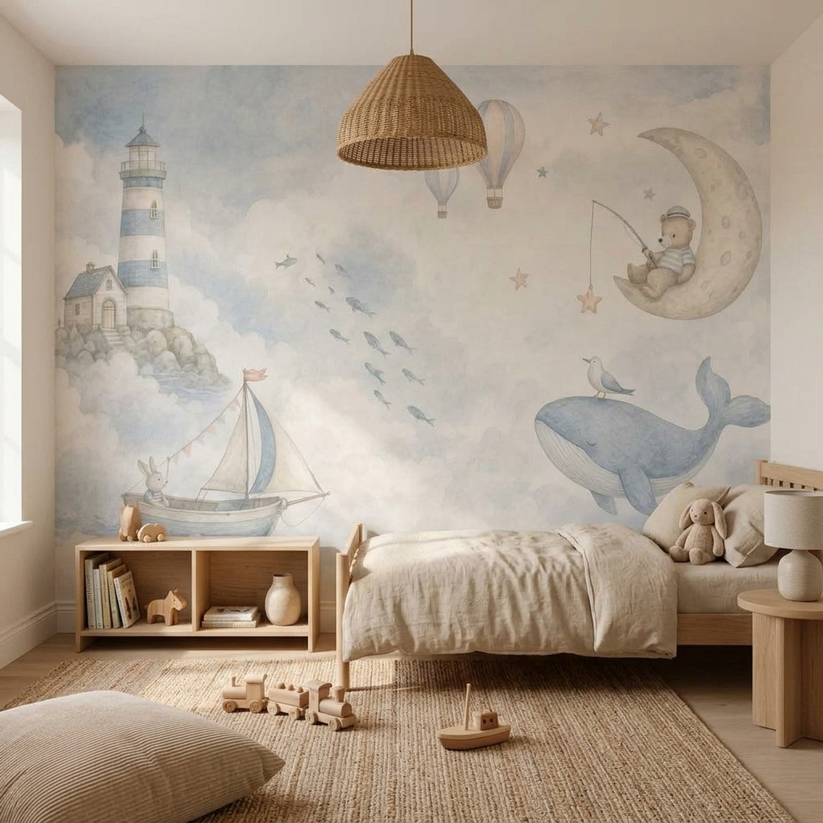 Watercolor Lighthouse Wallpaper Dreamy Coastal Wall Mural