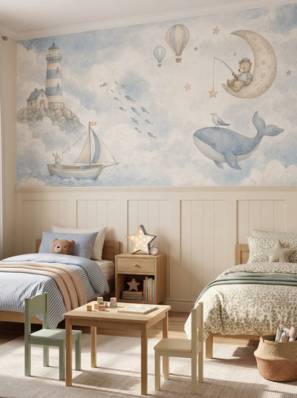 Watercolor Lighthouse Wallpaper Dreamy Coastal Wall Mural
